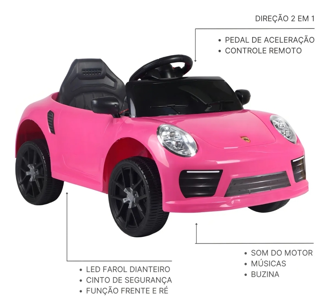 Carrinho Elétrico Infantil Conversível Rosa Brinquedo Menina